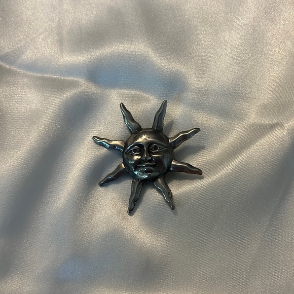 VTG H Pewter Sun necklace pendent pin  charm necklace combo boho indie rare - Picture 2 of 7
